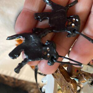 Handpainted and crafted, clay black dog dangling earrings